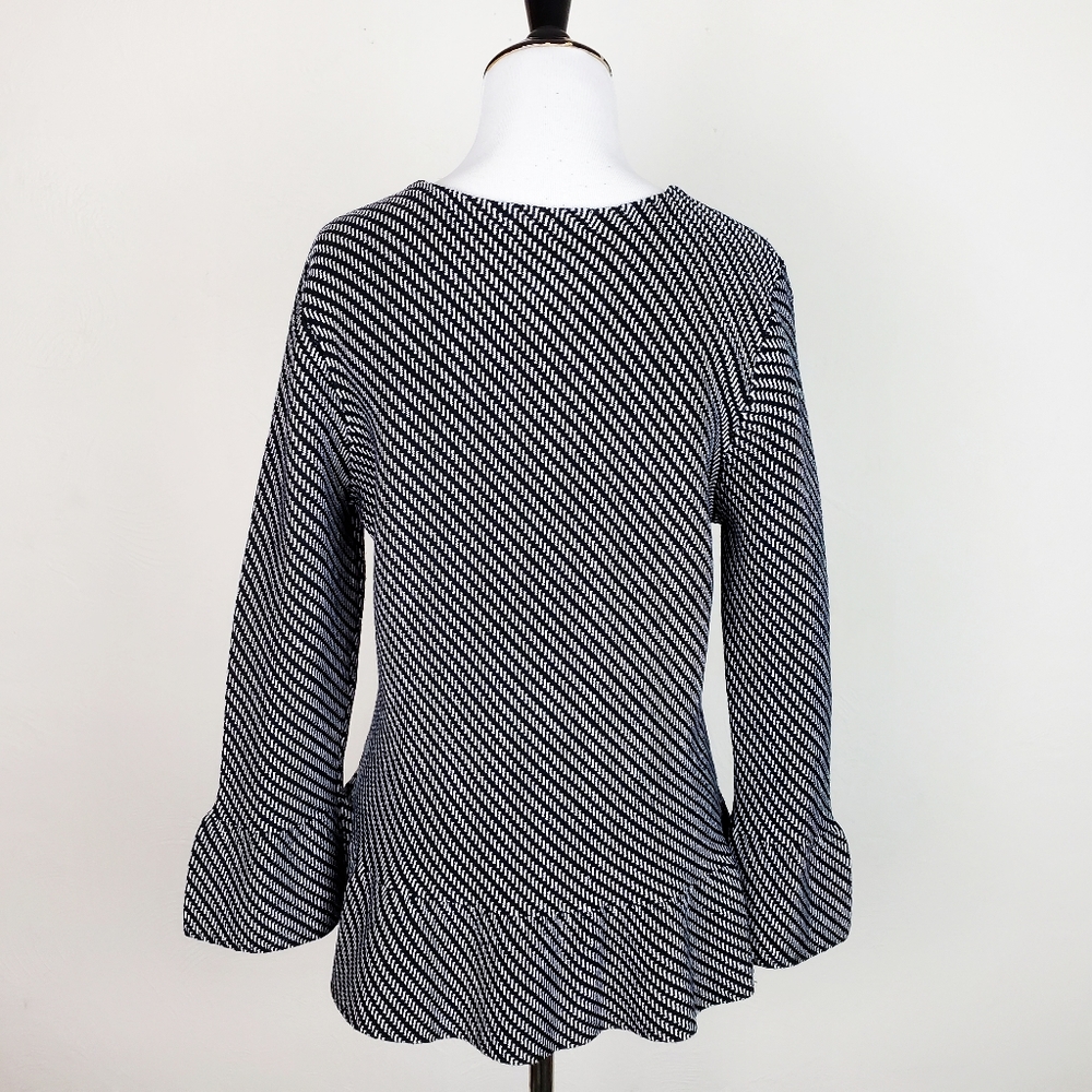 Ann Taylor Top Sweater Peplum Bell Sleeves Career Metallic Black Neutral Elegant - Picture 6 of 10